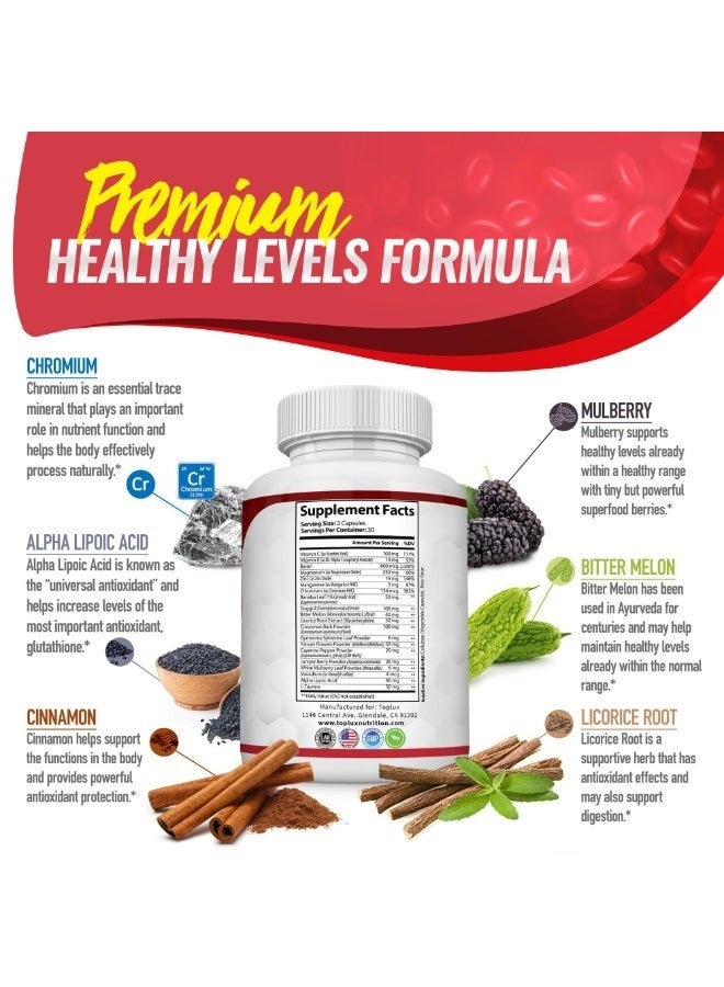 Toplux Blood Sugar Complex – Natural Support for Healthy Glucose Already in Normal Range – Cinnamon, Bitter Melon, Mulberry, Chromium & ALA – Non‑GMO – 60 Vegan Capsules - Image 4