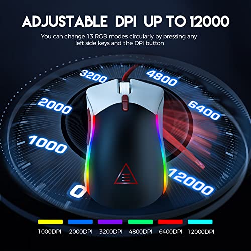 EKSA EM200 Gaming Mouse Wired, USB Mice with 13 RGB Backlit (White and Black) - Image 2