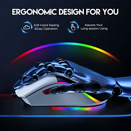 EKSA EM200 Gaming Mouse Wired, USB Mice with 13 RGB Backlit (White and Black) - Image 5