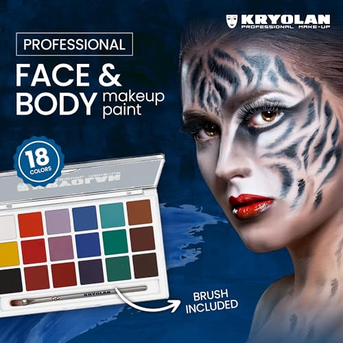 Kryolan - 18 Color Face Paint Set - Professional Face/Body Paint - Facepaint Makeup Palette Kit for Party, Halloween Costume, Cosplay, Theater, Stage, Clown - SFX Face Painting Kit for Kids & Adults - Image 2