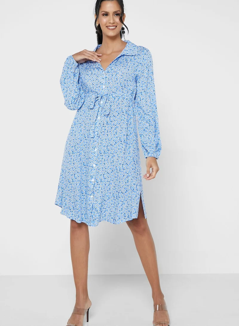 ELLA Button Down Belt
 Printed Dress
