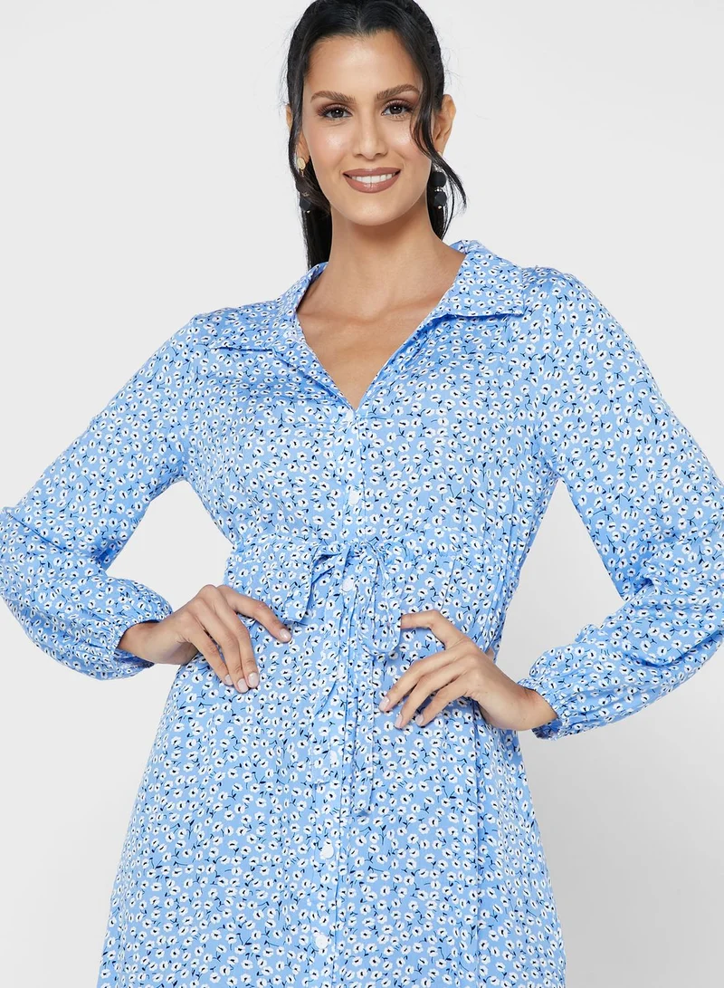 ELLA Button Down Belt
 Printed Dress