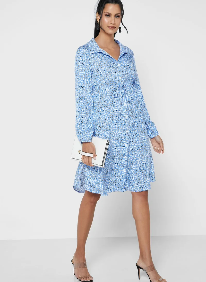 ELLA Button Down Belt
 Printed Dress