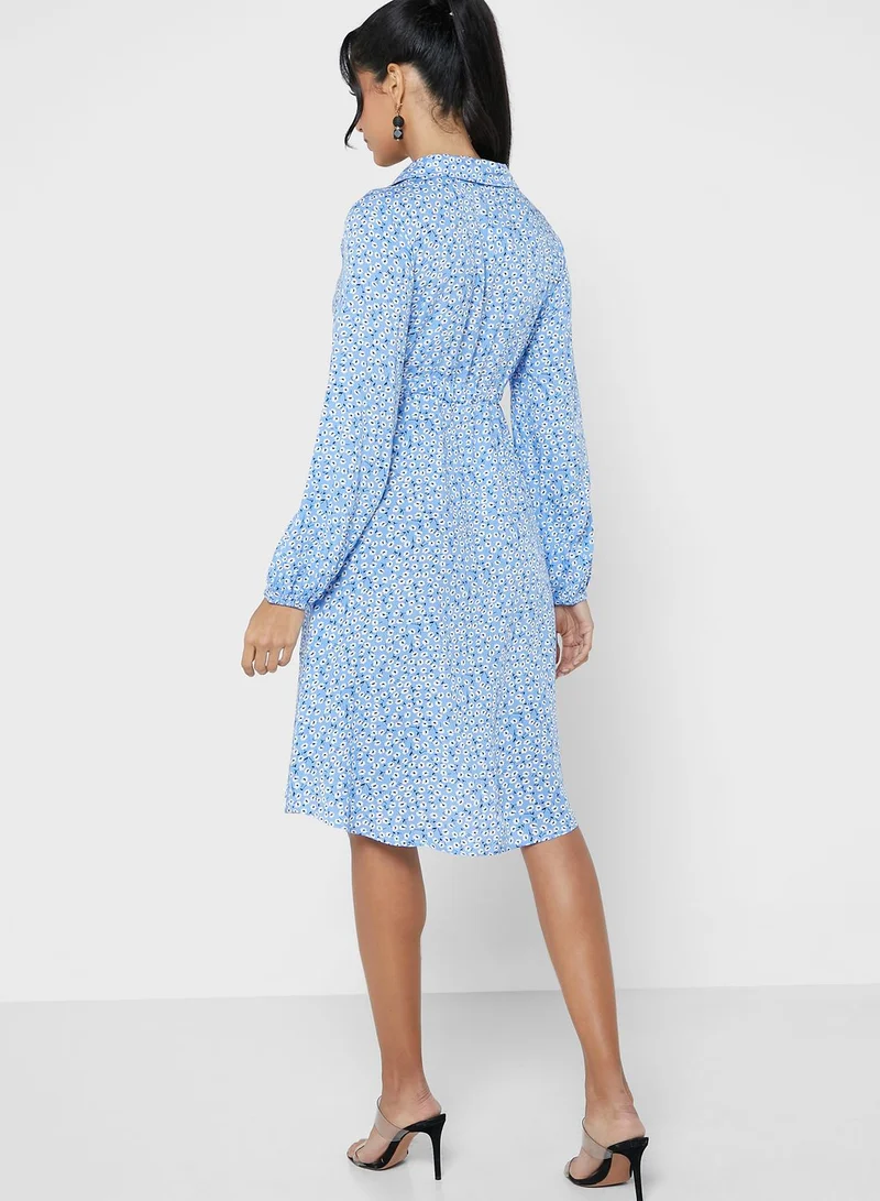 ELLA Button Down Belt
 Printed Dress