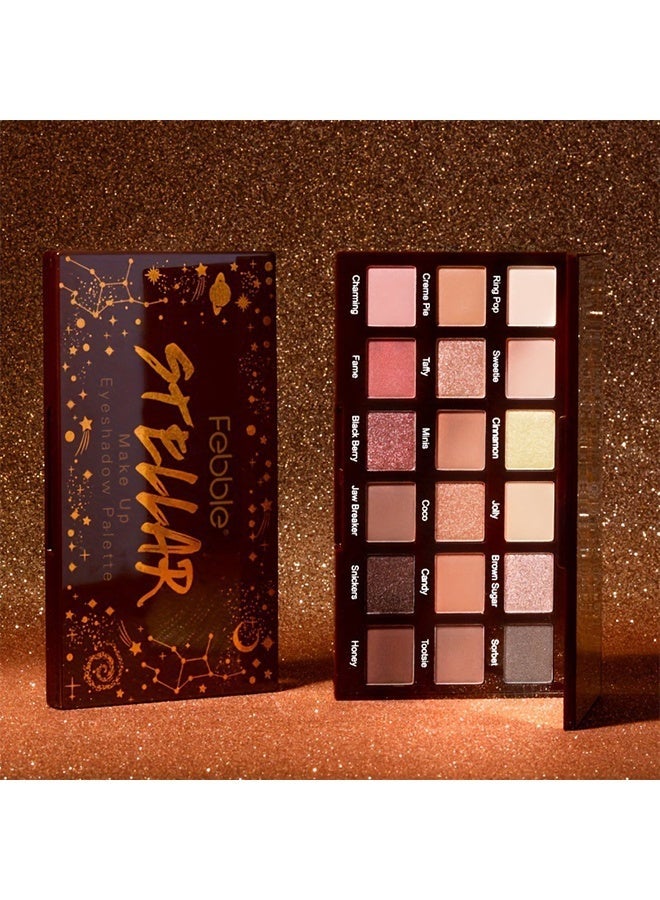 فيبيل لوحة ظلال العيون ستيلار ميك أب، لوحة ظلال عيون بـ 18 لونًا، ألوان ظلال عيون مشبعة للغاية مطفية ولامعة، تدوم طويلًا وقابلة للمزج، لوحة مكياج عيون بألوان طبيعية بني وذهبي، هدية للنساء لمظهر يومي واحترافي - Image 5