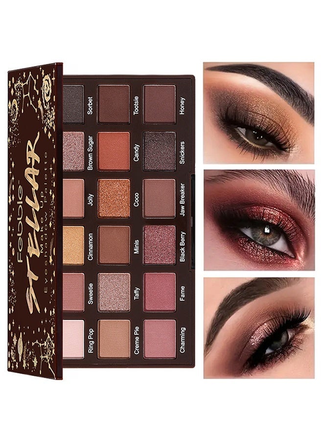 فيبيل لوحة ظلال العيون ستيلار ميك أب، لوحة ظلال عيون بـ 18 لونًا، ألوان ظلال عيون مشبعة للغاية مطفية ولامعة، تدوم طويلًا وقابلة للمزج، لوحة مكياج عيون بألوان طبيعية بني وذهبي، هدية للنساء لمظهر يومي واحترافي - Image 1