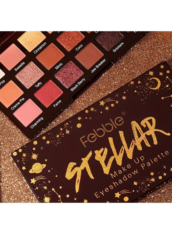 فيبيل لوحة ظلال العيون ستيلار ميك أب، لوحة ظلال عيون بـ 18 لونًا، ألوان ظلال عيون مشبعة للغاية مطفية ولامعة، تدوم طويلًا وقابلة للمزج، لوحة مكياج عيون بألوان طبيعية بني وذهبي، هدية للنساء لمظهر يومي واحترافي - Image 4