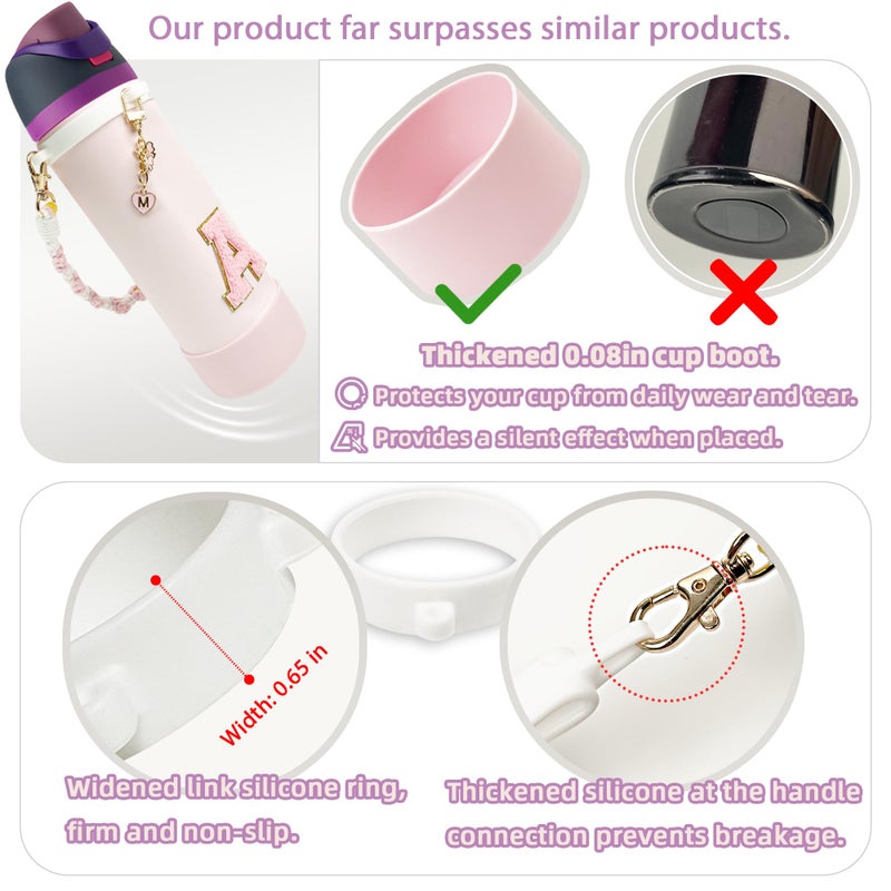 SITKOL Silicone Boot Cute Monogram Set Compatible with Owala Water Bottle 24 oz - Perfect Letter Owala Accessories for Owala Tumbler, Owala Free Sip, Pink Owala, Black Owala, owala coffee tumbler (Pink, A) - Image 3