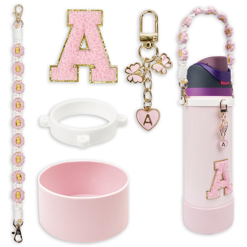 SITKOL Silicone Boot Cute Monogram Set Compatible with Owala Water Bottle 24 oz - Perfect Letter Owala Accessories for Owala Tumbler, Owala Free Sip, Pink Owala, Black Owala, owala coffee tumbler (Pink, A) - Image 1