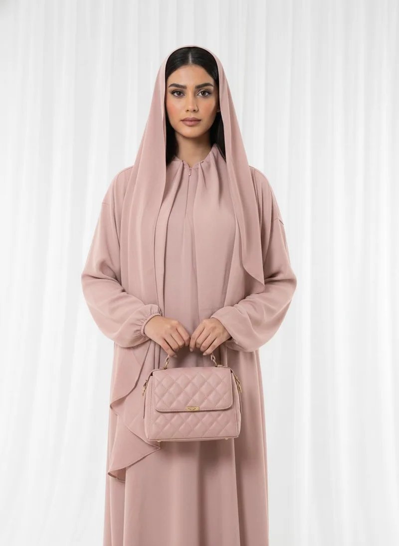 أم سكوير فاشن Harir Maqsood Pink Prayer Abaya I Attached Hijab Design