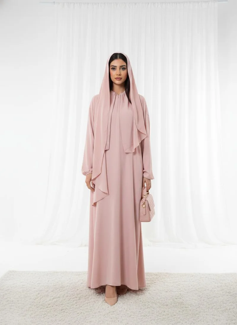 أم سكوير فاشن Harir Maqsood Pink Prayer Abaya I Attached Hijab Design
