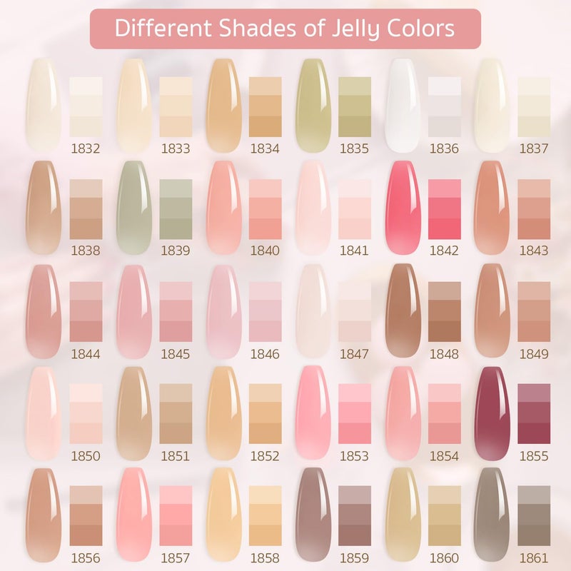 GAOY Jelly Gel Nail Polish Kit, 33Pcs Sheer Pink Gel Polish Set with Glossy & Matte Top Coat and Base Coat for Nail Art DIY at Home, Mint Jelly - Image 2