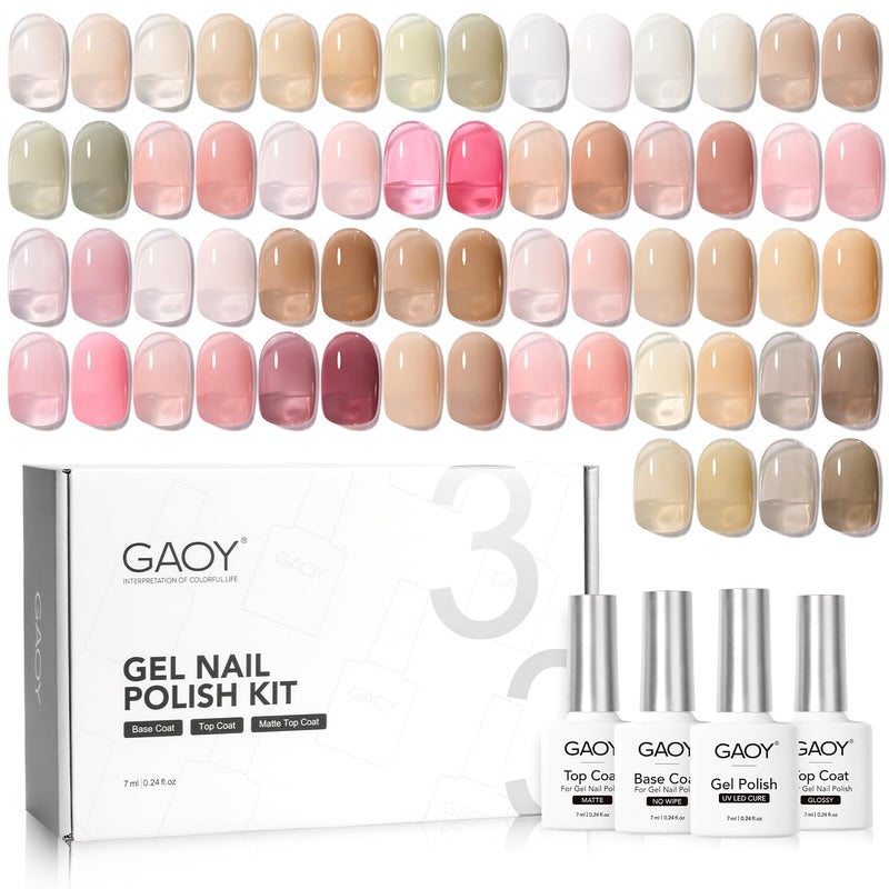 GAOY Jelly Gel Nail Polish Kit, 33Pcs Sheer Pink Gel Polish Set with Glossy & Matte Top Coat and Base Coat for Nail Art DIY at Home, Mint Jelly - Image 1