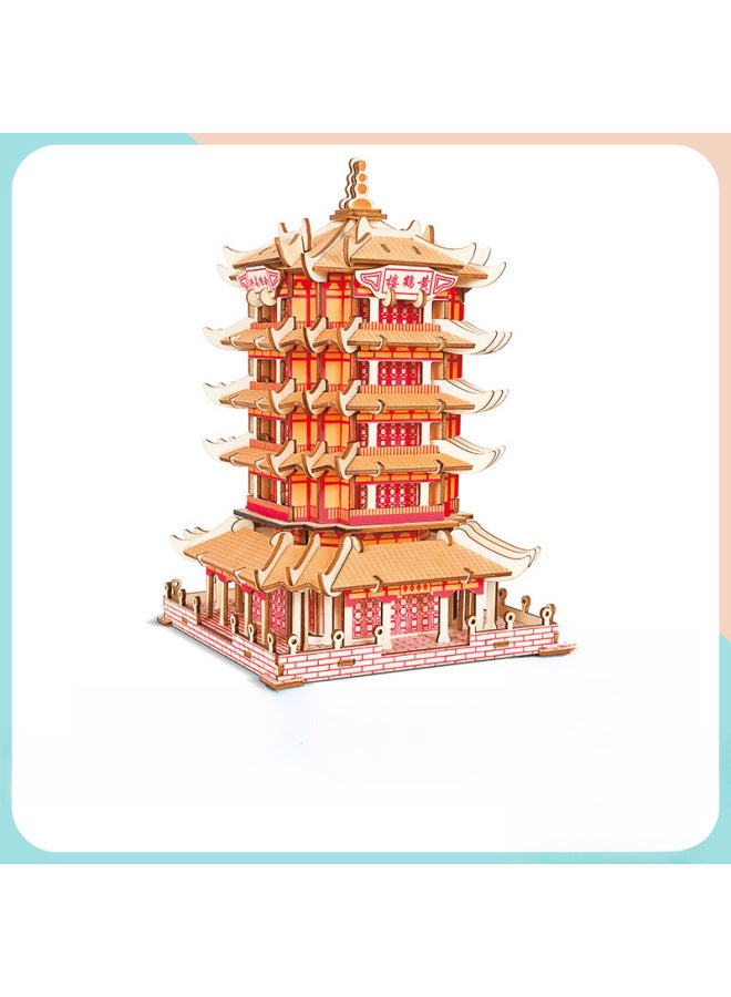 College Students Gift Wooden 3D Three-dimensional Jigsaw Puzzle Ancient Building Model DIY Educational Toys Stall Supply-Color:Upgrade The Yellow Crane Tower - Image 1