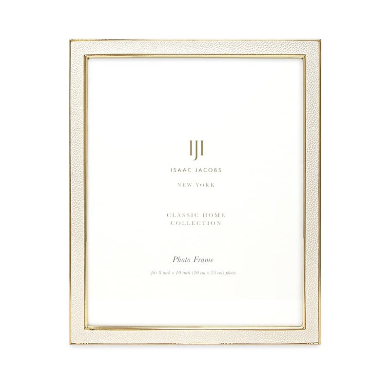 Isaac Jacobs 8x10 White Leather with Gold Metal (Vertical & Horizontal) Picture Frame  Shagreen Border w/Black Fabric Easel  Wall-Mountable  Made For Tabletop  Photo Gallery (8x10  White W/Gold) - Image 2