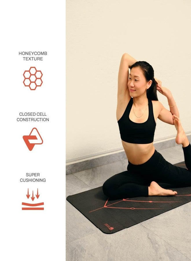 تيجو بساط يوغا TEGO Stance مع دليل GuideAlign لمحاذاة الوضعية (أسود وبرتقالي بدون حقيبة) | تصميم قابل للعكس مع سطح مزدوج الملمس مانع للانزلاق | سمك 5 مم | مضاد للميكروبات، مانع للانزلاق، مقاوم للتعرق | 6 أقدام × 2 قدم | بساط يوغا ولياقة بدنية | بساط مناسب للتمارين الرياضية مع الأحذية - Image 2