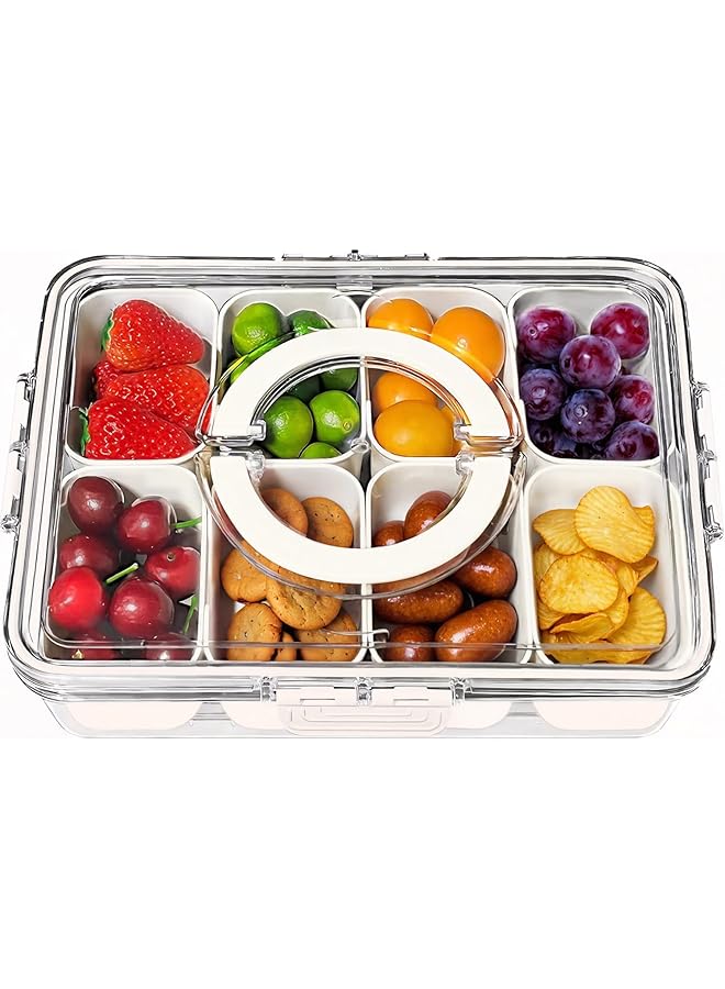 Green Tiger Divided Serving Tray with Lid and Handle, Portable Snackle Box Charcuterie Container for Party, Clear Snack Platter Organizer for Fruits, Candy, Nuts, Snacks - Ideal for Party, Travel Picnics - Image 1