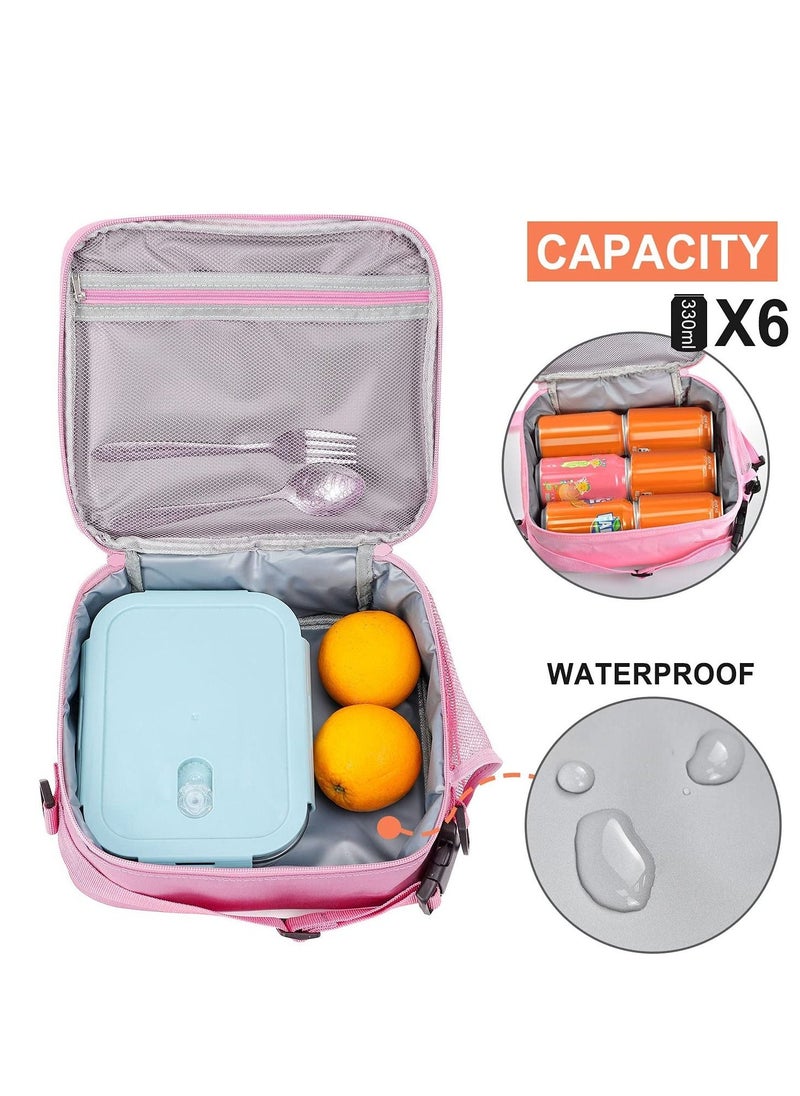 SYOSI Children Lunch Box Rainbow Laser Tote Leakproof Insulated Lunch Bag Reusable Insulated Bento Bag Picnic Ice Bag Girls Simple Shoulder Bag for School and Outdoor Backpack (Pink)  - Image 4