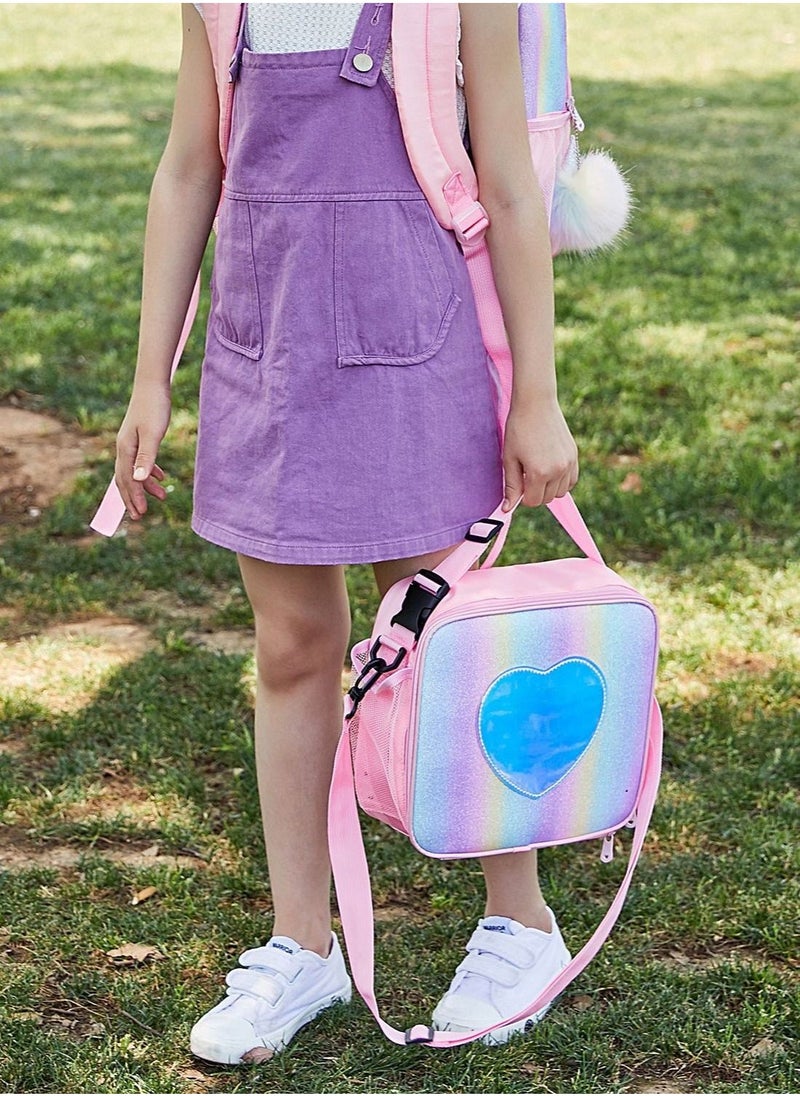 SYOSI Children Lunch Box Rainbow Laser Tote Leakproof Insulated Lunch Bag Reusable Insulated Bento Bag Picnic Ice Bag Girls Simple Shoulder Bag for School and Outdoor Backpack (Pink)  - Image 2