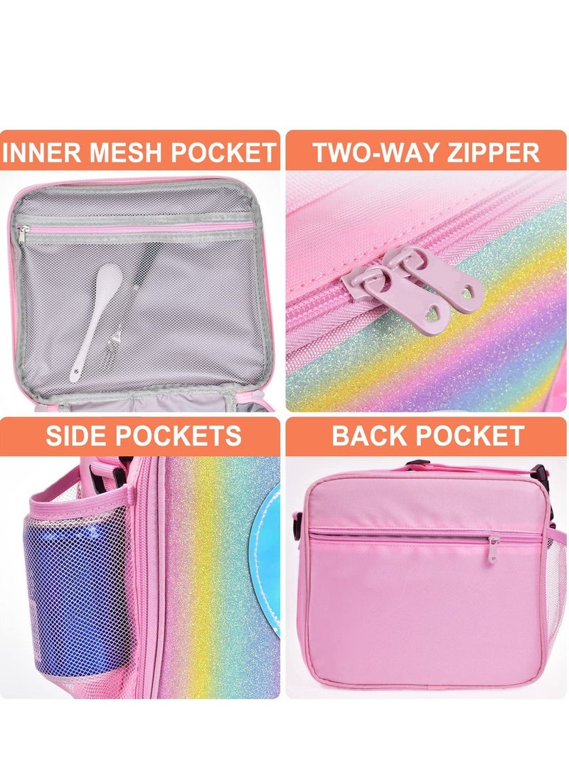 SYOSI Children Lunch Box Rainbow Laser Tote Leakproof Insulated Lunch Bag Reusable Insulated Bento Bag Picnic Ice Bag Girls Simple Shoulder Bag for School and Outdoor Backpack (Pink)  - Image 5