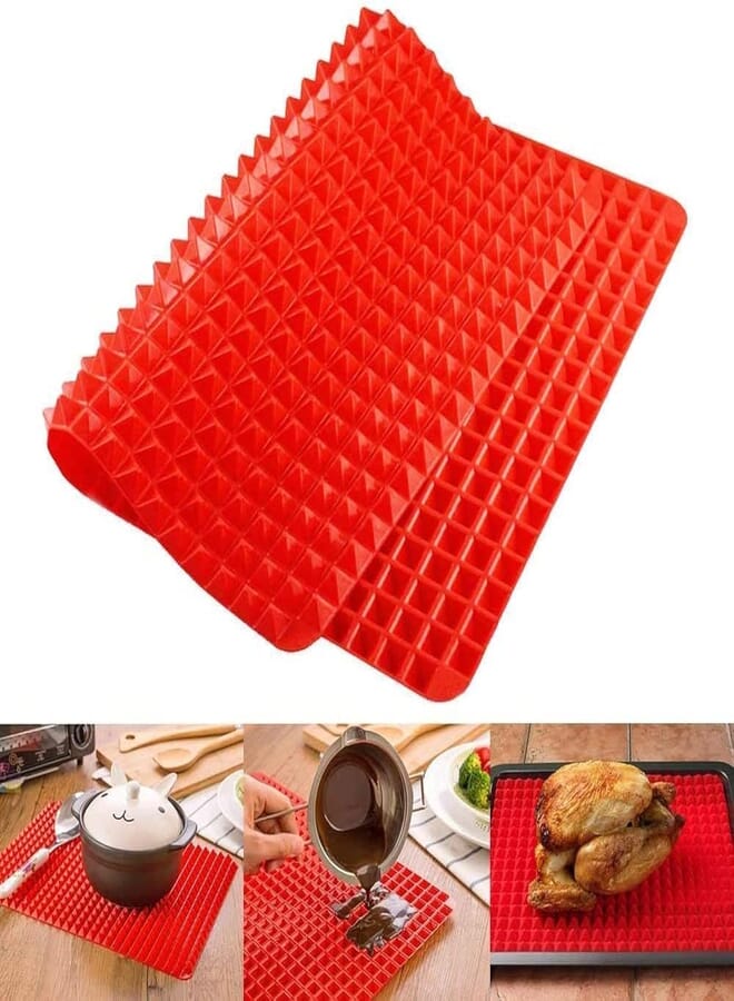 OrangeTag Top Pyramid Pan | 16 x 11 inches Large Red Pyramid / Raised Cone Shaped Healthy Silicone Mat for Cooking, Baking and Roasting | Superb Non-Stick Food Grade Silicone | Dishwasher Safe Series