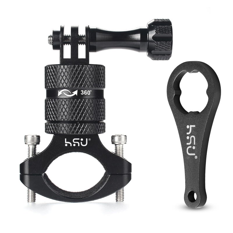 HSU Aluminum Bike Bicycle Handlebar Mount for GoPro Hero 13/12/11/10/9/8/7/6/5/4 Session AKASO Campark and Other Action Cameras, 360 Degrees Rotary Mountain Bike Rack Mount (Black) - Image 1