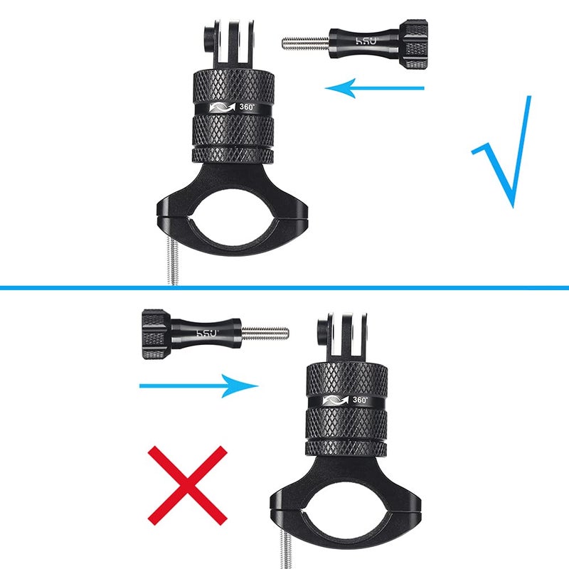 HSU Aluminum Bike Bicycle Handlebar Mount for GoPro Hero 13/12/11/10/9/8/7/6/5/4 Session AKASO Campark and Other Action Cameras, 360 Degrees Rotary Mountain Bike Rack Mount (Black) - Image 4
