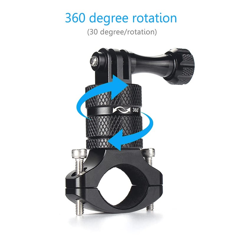 HSU Aluminum Bike Bicycle Handlebar Mount for GoPro Hero 13/12/11/10/9/8/7/6/5/4 Session AKASO Campark and Other Action Cameras, 360 Degrees Rotary Mountain Bike Rack Mount (Black) - Image 2