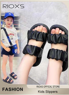 RIOXS Kids Slippers, Comfy Beach Slippers For Girls, Non-Slip Soft Sole Open Toe Sandals, Unisex Slippers For Outdoor Or Indoor Use, Fashion Summer Low Heel Sandals, Double Straps Slip-ons  - Image 1