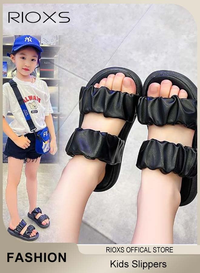 RIOXS Kids Slippers, Comfy Beach Slippers For Girls, Non-Slip Soft Sole Open Toe Sandals, Unisex Slippers For Outdoor Or Indoor Use, Fashion Summer Low Heel Sandals, Double Straps Slip-ons  - Image 1