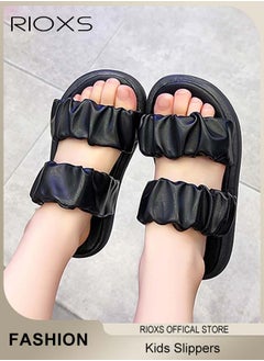 RIOXS Kids Slippers, Comfy Beach Slippers For Girls, Non-Slip Soft Sole Open Toe Sandals, Unisex Slippers For Outdoor Or Indoor Use, Fashion Summer Low Heel Sandals, Double Straps Slip-ons  - Image 2