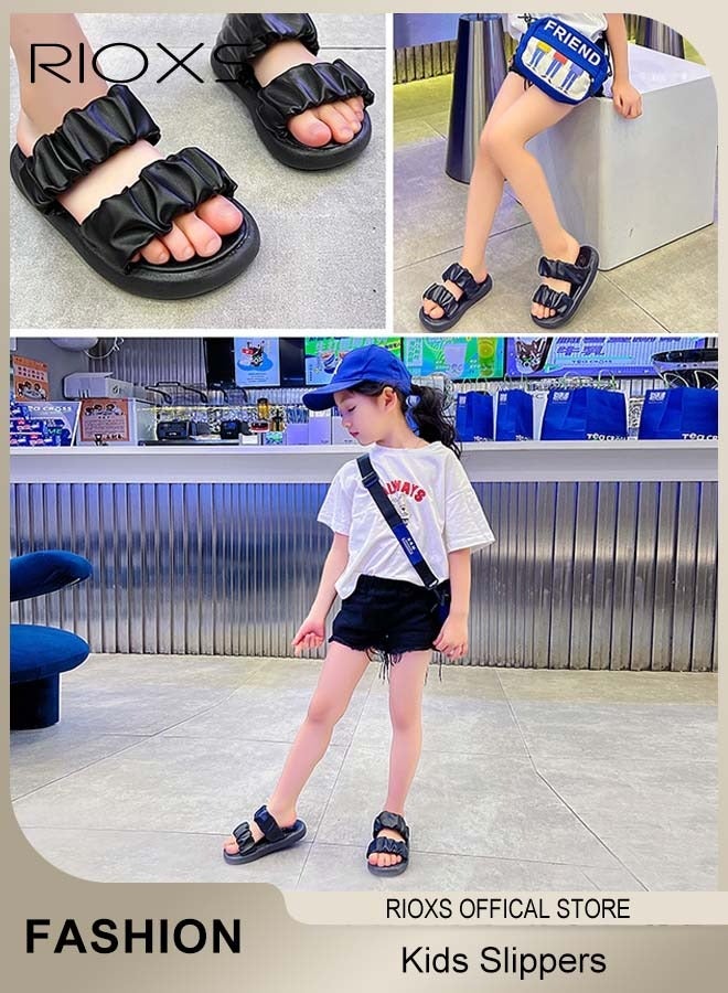 RIOXS Kids Slippers, Comfy Beach Slippers For Girls, Non-Slip Soft Sole Open Toe Sandals, Unisex Slippers For Outdoor Or Indoor Use, Fashion Summer Low Heel Sandals, Double Straps Slip-ons  - Image 3