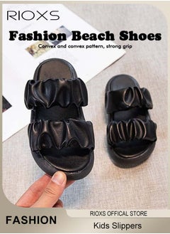 RIOXS Kids Slippers, Comfy Beach Slippers For Girls, Non-Slip Soft Sole Open Toe Sandals, Unisex Slippers For Outdoor Or Indoor Use, Fashion Summer Low Heel Sandals, Double Straps Slip-ons  - Image 4