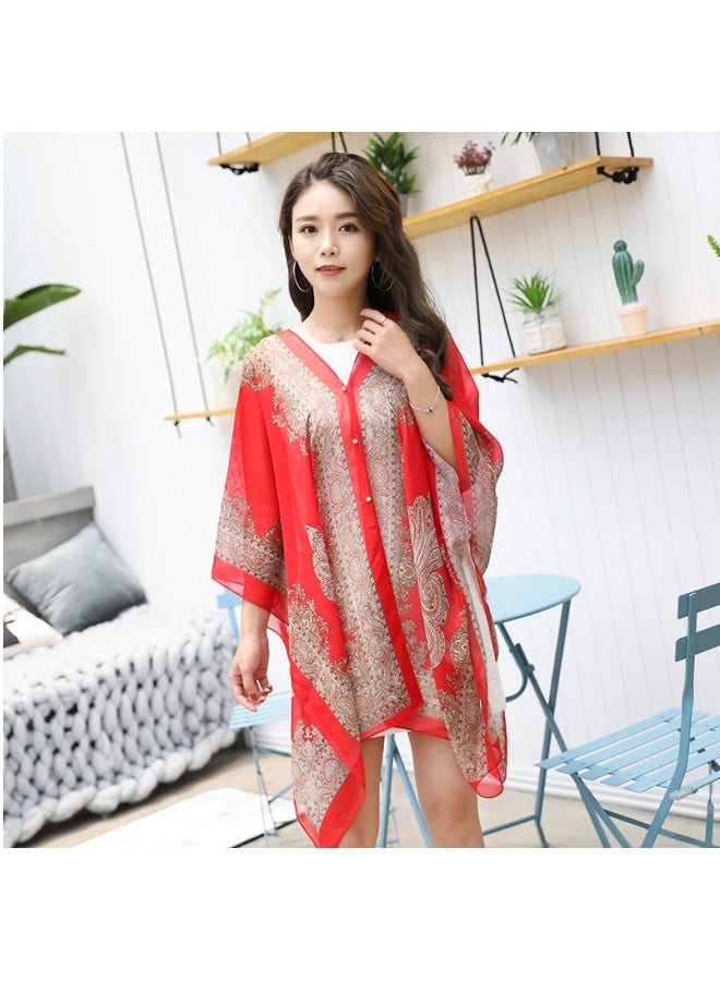 Sun Protection Beach Multi-Purpose Silk Scarf Chiffon Print Anti-Ultraviolet Shawl Cycling Waist Shawl
