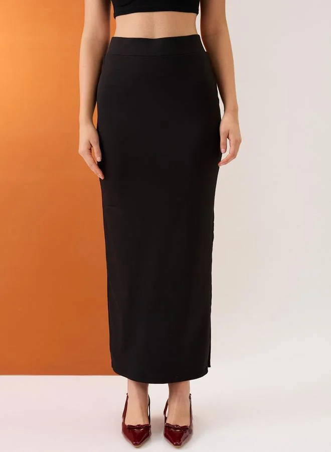 جلو باص تنورة طويلة ضيقة قابلة للتمدد بشق جانبي