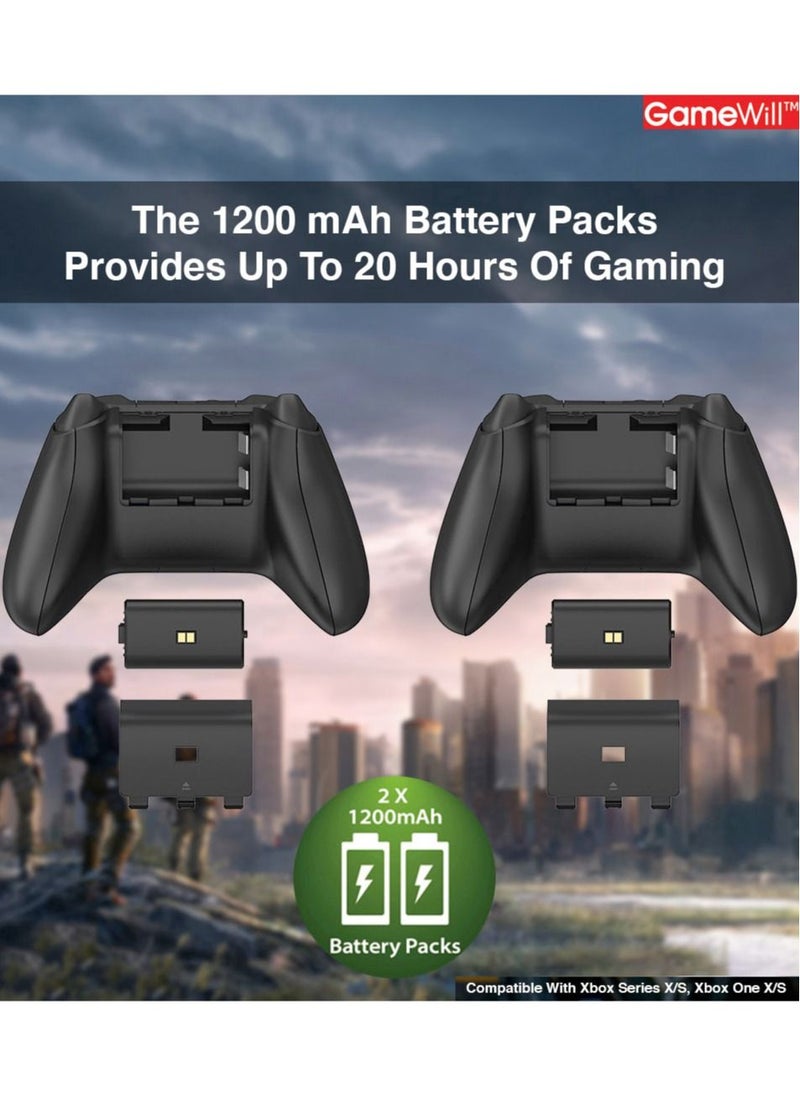 GameWill - Dual Charging Dock with 2 x Rechargeable Battery Packs [EXTRA POWER 1200 mAh] for Xbox Series X and Series S (also compatible with Xbox One X/S) - Black - Image 1