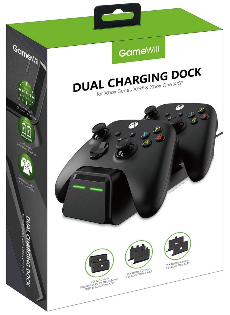 GameWill - Dual Charging Dock with 2 x Rechargeable Battery Packs [EXTRA POWER 1200 mAh] for Xbox Series X and Series S (also compatible with Xbox One X/S) - Black - Image 1