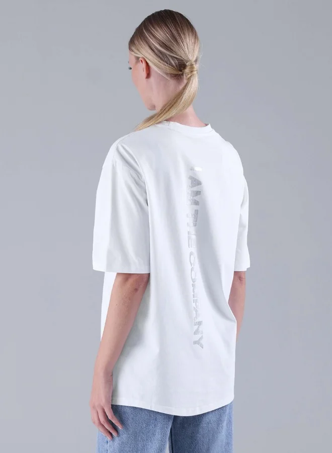 I Am The Company UNISEX OVERSIZED T-SHIRT – WHITE & SILVER