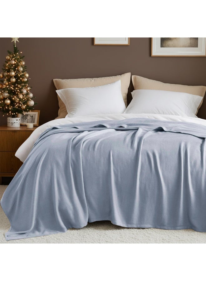 LOKIPA Mid Size Blanket, 70% Rayon (Derived from Bamboo) and 30% Cotton, Lightweight Jacquard Weave, Breathable and Soft All-Season Blanket for Bed or Couch, 120 x 200 cm (47.2" x 78.7"), Light Blue - Image 2