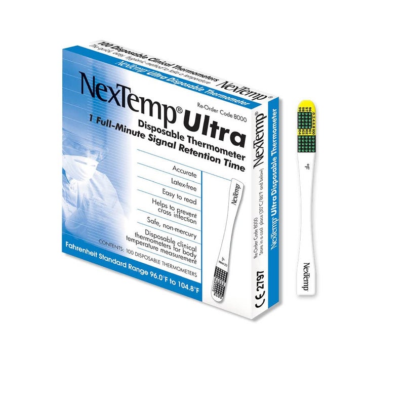 NEXTEMP Ultra Single-Use Thermometers - Individually Wrapped Disposable First Aid Supplies, High-Accuracy Reading, For Business, School, and Healthcare Use, Fahrenheit, 100-Pack, by Medical Indicators - Image 1