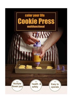 SYOSI Cookie Press, Classic Biscuit Maker, Cake Making Decorating Set with 10 Flower Pieces and 8 Cake Decorating Tips and tubes for DIY Cake Cookie Maker Decorating  - Image 2