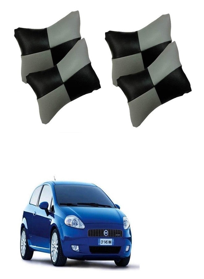 Adroitz Grey Universal Neck Rest Pillow Faux Leather Material in Check Design for All Cars (Pair of 2)_110 - Image 1