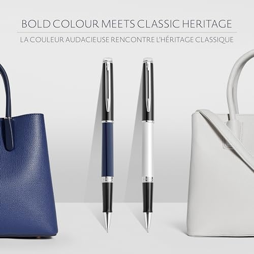 Waterman Hémisphère Rollerball Pen | Black & White Lacquer with palladium Coated Trim | Fine Point | Black Ink | Gift Box - Image 2