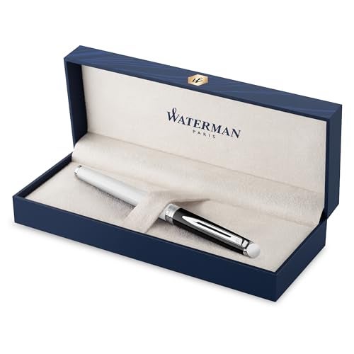 Waterman Hémisphère Rollerball Pen | Black & White Lacquer with palladium Coated Trim | Fine Point | Black Ink | Gift Box - Image 1