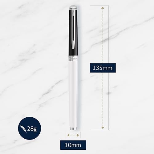 Waterman Hémisphère Rollerball Pen | Black & White Lacquer with palladium Coated Trim | Fine Point | Black Ink | Gift Box - Image 3