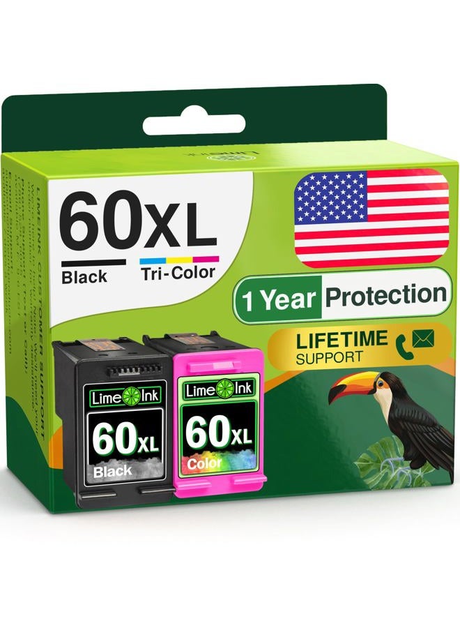 Limeink Remanufactured Ink Cartridge 60XL 60 XL Replacement for HP Envy 100 110 120 Photosmart c4680 c4780 c4795 d110 Deskjet d2680 f2430 f4280 f4440 f4480 f4580 Printer (1 Black, 1 Color) - Image 1