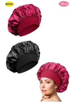 RTYY 2Pcs Oversize Silk Satin Hair Bonnet for Sleeping, Sleep Bonnet with Elastic Soft Band,Sleep Bonnet Sleep Cap for Hair Curly Hair Sleeping Natural Hair  - Image 1