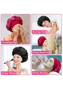 RTYY 2Pcs Oversize Silk Satin Hair Bonnet for Sleeping, Sleep Bonnet with Elastic Soft Band,Sleep Bonnet Sleep Cap for Hair Curly Hair Sleeping Natural Hair  - Image 2