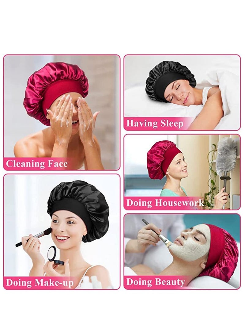 RTYY 2Pcs Oversize Silk Satin Hair Bonnet for Sleeping, Sleep Bonnet with Elastic Soft Band,Sleep Bonnet Sleep Cap for Hair Curly Hair Sleeping Natural Hair  - Image 2