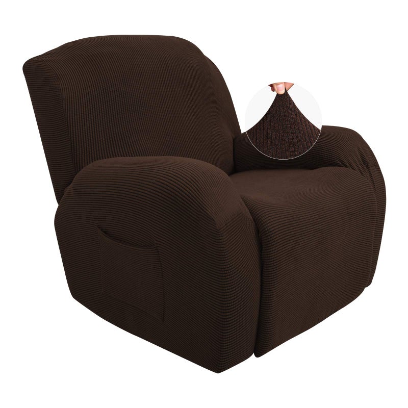 JIVINER Super Stretch Recliner Chair Covers 4 Pieces Sofa Slipcover for Reclining Chair Spandex Soft Recliner Slipcover with Pockets Recliner Furniture Protector Recliner Chocolate